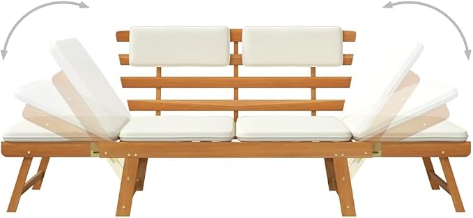 vidaXL Solid Wood Garden Bench Day Sofa Bed w/Cushions Outdoor Patio Garden - Image 4