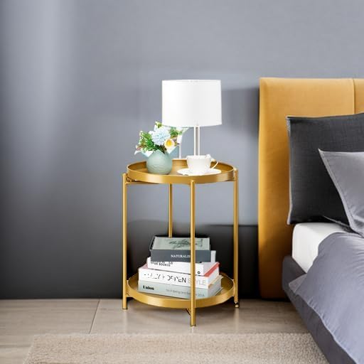 danpinera 2-Tier End Table, Outdoor Side Table Metal Round Side Table - Image 7