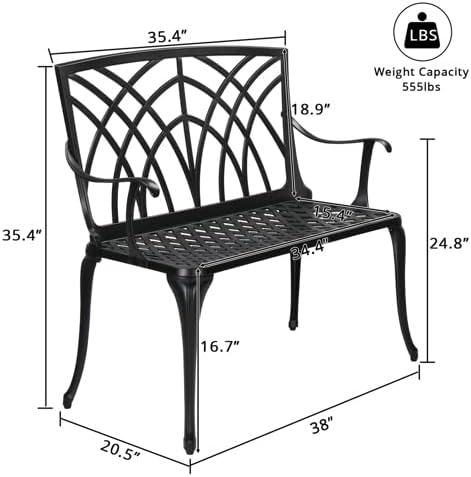 38" Outdoor Garden Bench, Patio Furniture Outdoor Chair - Image 3