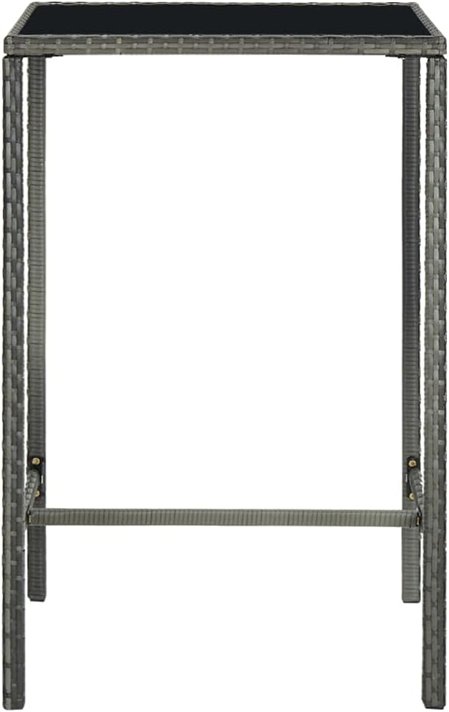 Garden Bar Table Gray 27.6"x27.6"x43.3" Poly Rattan and Glass - Image 2