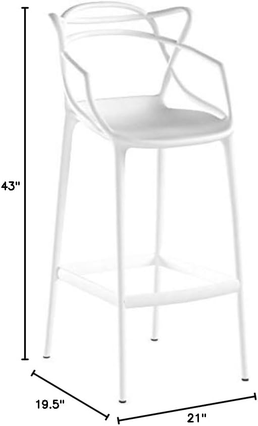 Modway Entangled Modern Molded Plastic Four Bar Stools in White - Image 3