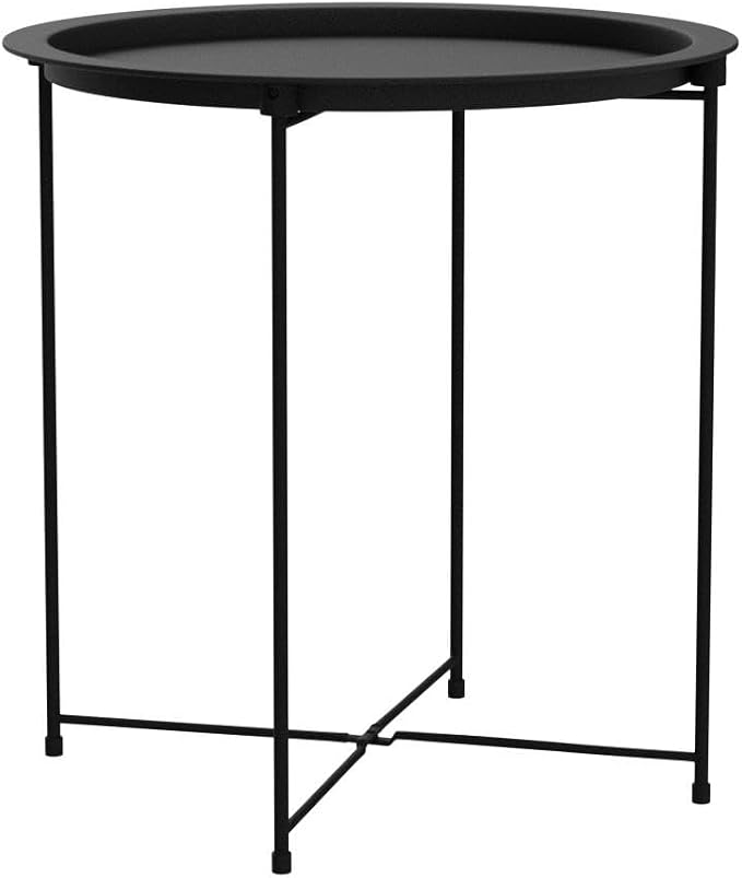 Garden 4 you End Table 2 PCS Metal Side Table Black Round Folding Tray Cyan - Image 4