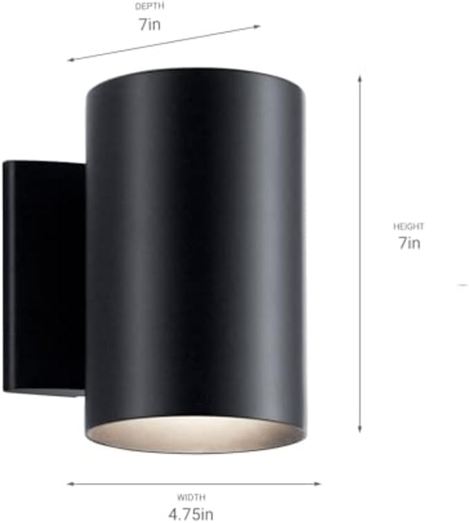 Kichler Cylinders 7" Outdoor Wall Sconce in a Black, 1-Light Exterior Wall Light - Image 2