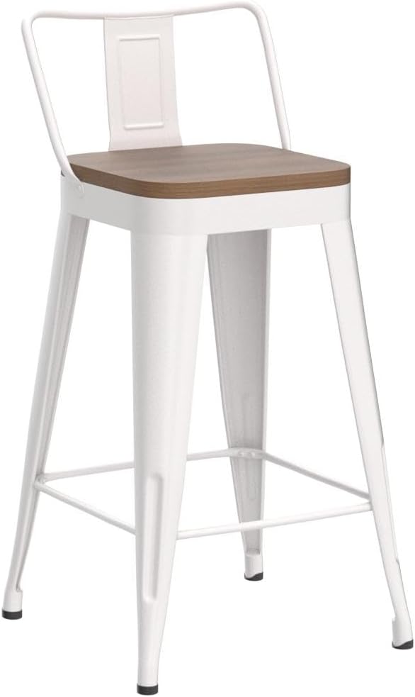 Bar Stools Set of 4 Metal Bar Stool Counter Height Bar Stools White, Modern 24" - Image 5