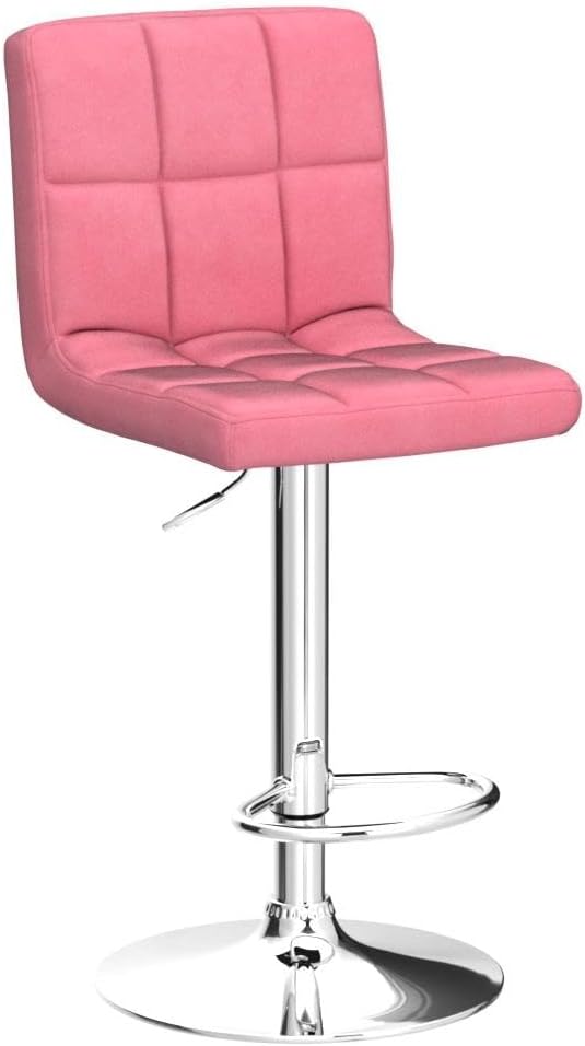 Yaheetech Pink Velvet Bar Stools, Adjustable Barstools Set of 4, Armless Swivel - Image 4