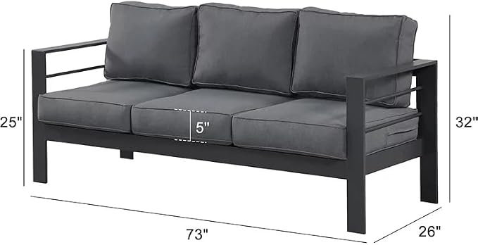 Kiss the Water Outdoor Couch Aluminum Patio Furniture Sofa, 3 Seat All-Weather - Image 2