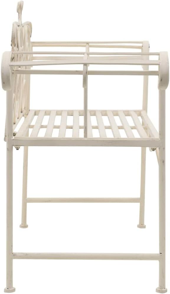 vidaXL Vintage Metal Garden Bench 52 in Antique White Comfortable Seating - Image 6