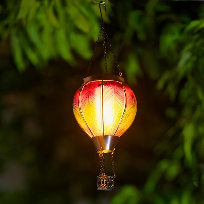 DREAMSOUL Hot Air Balloon Solar Lantern, Glass Outdoor Lantern Hanging Solar - Image 5