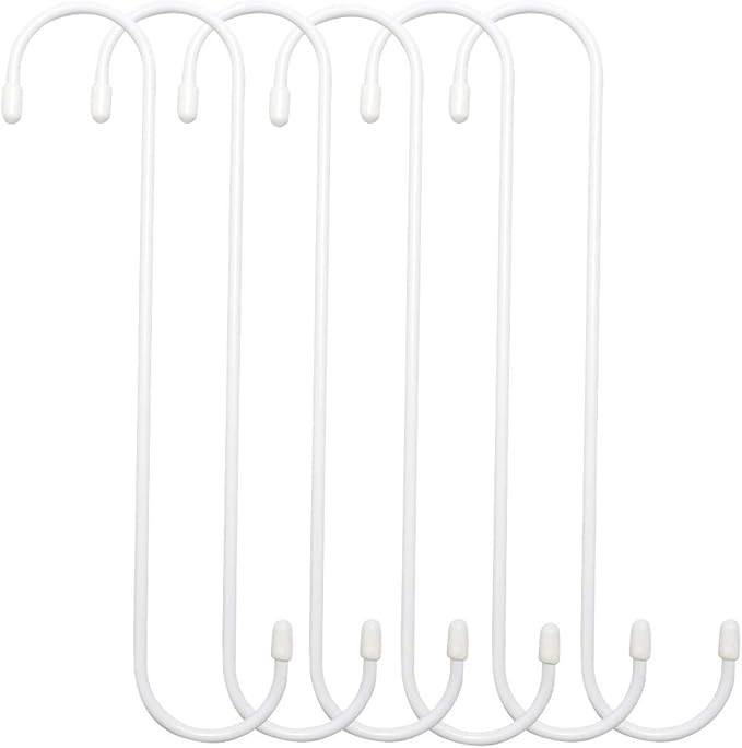 6 Pack 10 inch White Steel Heavy-Duty S Hooks by ESFUN