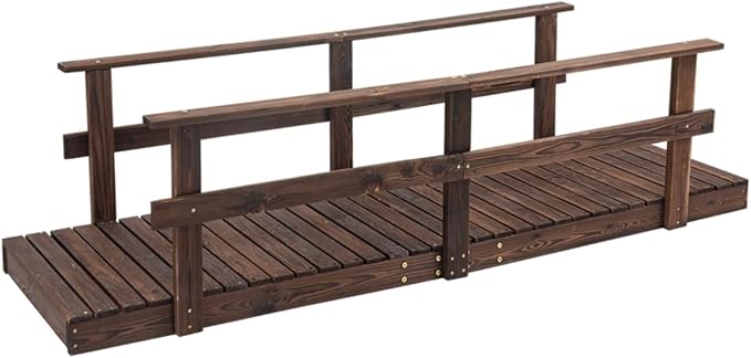 7FT Wooden Garden Bridge with Handrails, Decorative Landscape Footbridge - Image 6