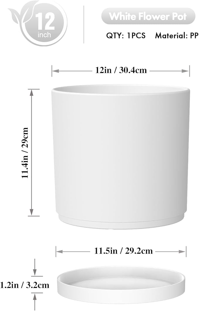 12 Inch Large Deep Flower Pots for Outdoor Indoor Plants, Cylinder Tall Plant - Image 2