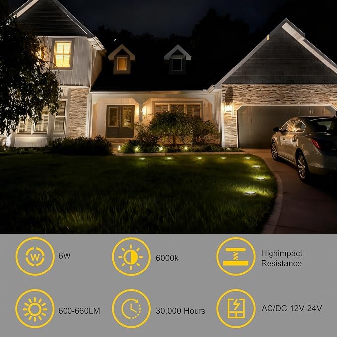 JESLED Landscape Lighting 6W LED Well Lights, 12V 24V Ground Lights 6000K - Image 5