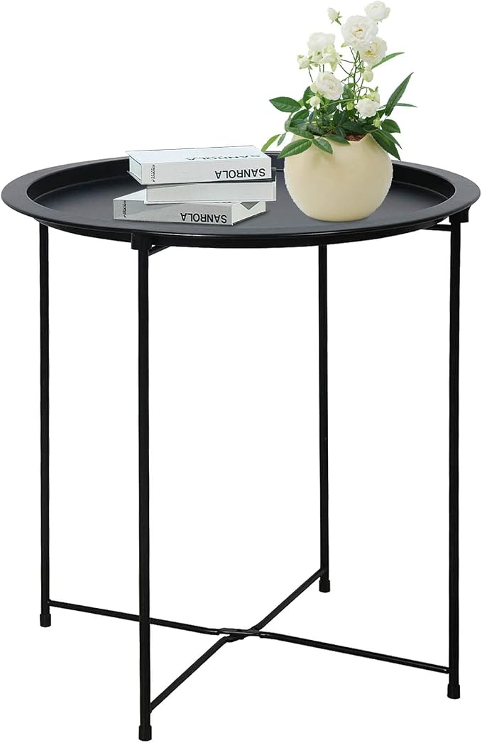 Garden 4 you End Table Metal Side Table Black Round Folding Tray Cyan Sofa by Garden4you