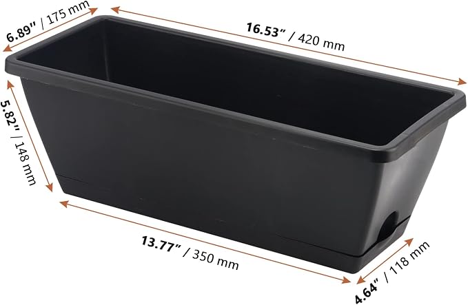 LEXININ 6 Pack 17 Inch Black Plastic Rectangular Window Planter Box, Window - Image 2