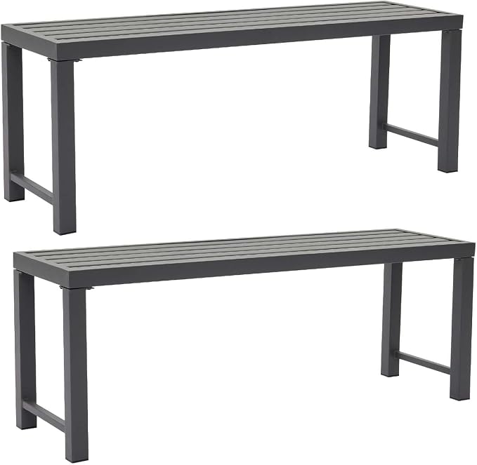 Outdoor Metal Backless Bench Set of 2, All Wheather Outdoor Bench - Image 7
