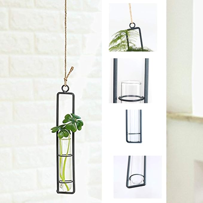 Aoderun Hanging Glass Planter Water Iron Art Hydroponic Vase Transparent Test - Image 3