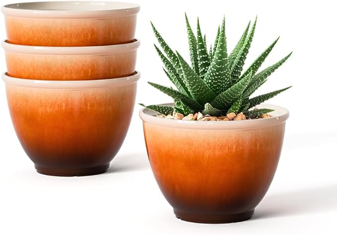 Plastic Plant Pots 8 Inch, 4 Piec Flower Pots by Vanslogreen