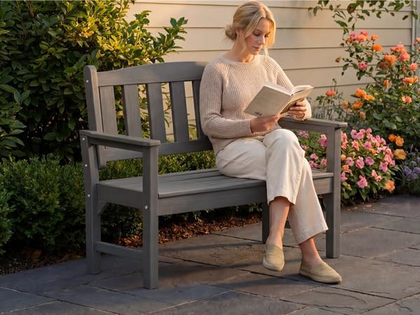 Psilvam 2-Person Outdoor Memorial Bench, All-Weather Poly Lumber Garden Bench - Image 5