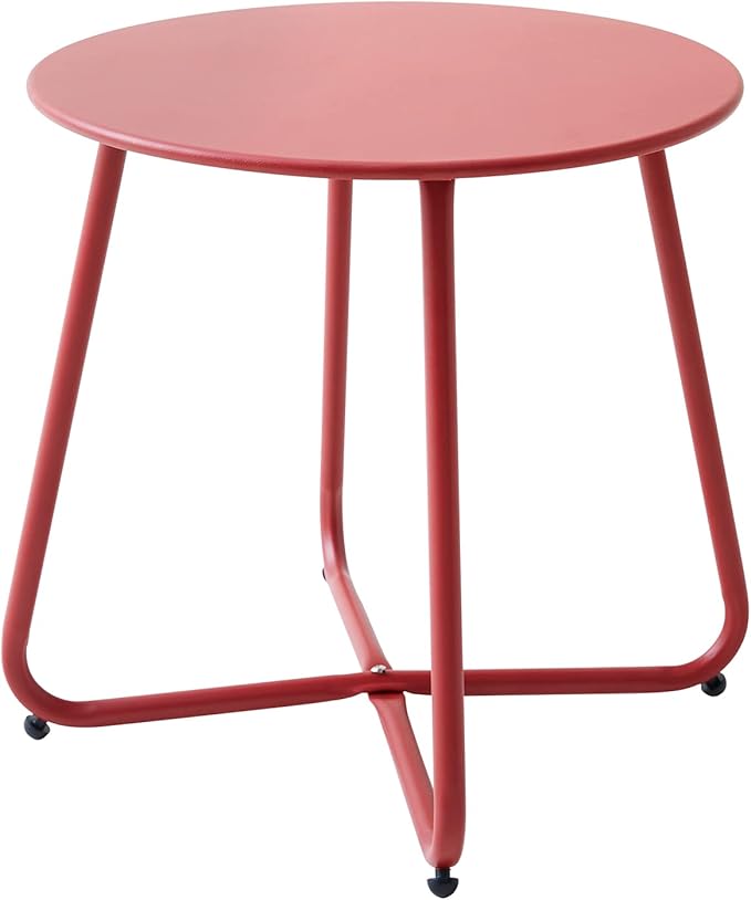 Patio Small Side Table Waterproof Round Metal Steel Weather Resistant Portable by Meluvici