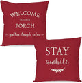 PANDICORN Welcome to Our Porch Stay Awhile Outdoor Decorative Throw Pillow by PANDICORN