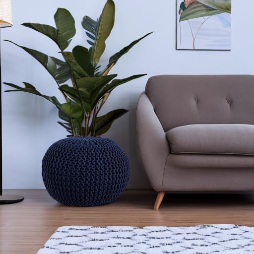 FRELISH DECOR Round Pouf Ottoman Hand Knitted 100% Cotton Pouf Foot Stool - Image 5
