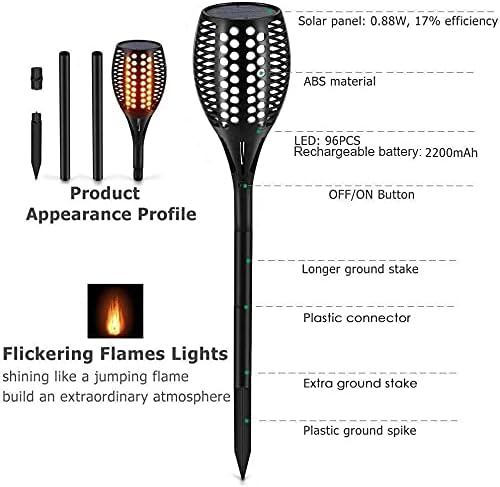 Aityvert Upgraded Larger Solar Torch Lights, Waterproof Outdoor Dancing Flames - Image 3