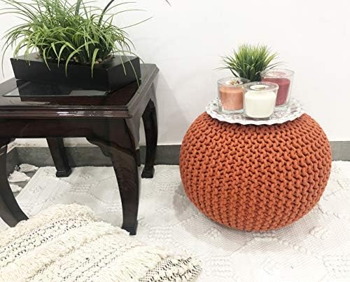 FRELISH DECOR Round Pouf Ottoman Hand Knitted 100% Cotton Pouf Foot Stool - Image 6