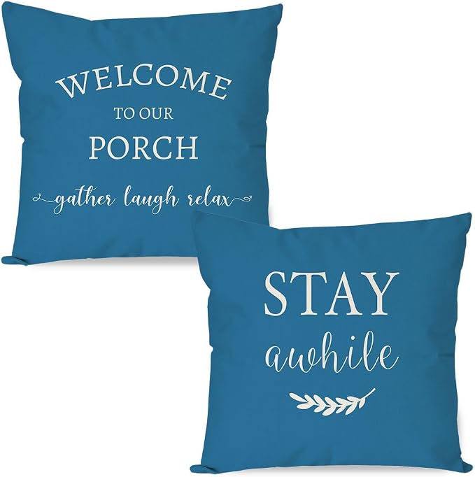 PANDICORN Welcome to Our Porch Stay Awhile Outdoor Decorative Throw Pillow by PANDICORN
