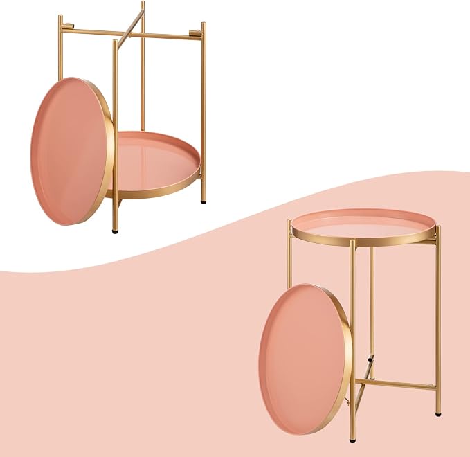 HollyHOME 2-Tier Round Gold Side Table, Outdoor Small Folding Accent Stand - Image 9
