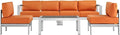 Modway Shore 5-Piece Aluminum Outdoor Patio Sectional Sofa Set in Silver Orange by Modway