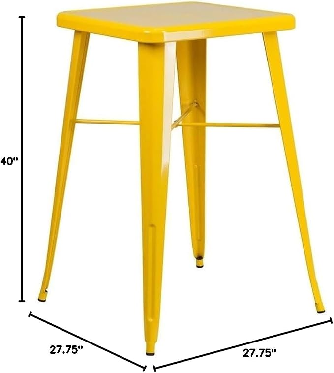 Pemberly Row 28 in Square Metal Bar Table, Indoor-Outdoor Galvanized Steel Cafe - Image 2