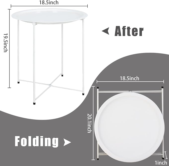 Garden 4 you End Table Metal Side Table White Round Folding Tray Cyan Sofa - Image 3