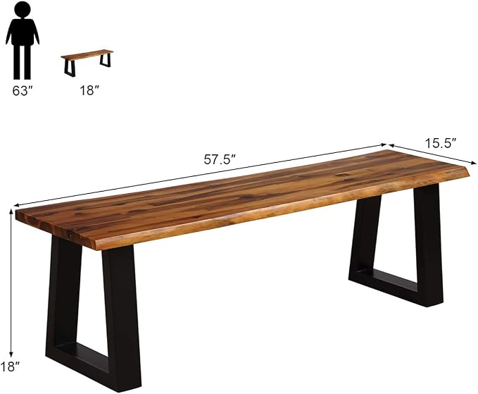 Giantex Wooden Dining Bench Seating Chair Rustic Indoor &Outdoor Furniture - Image 3