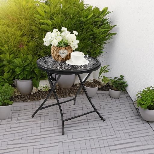 TeoKJ Folding Outdoor Side Tables, Anti Rust Small Patio Table Round Metal - Image 6