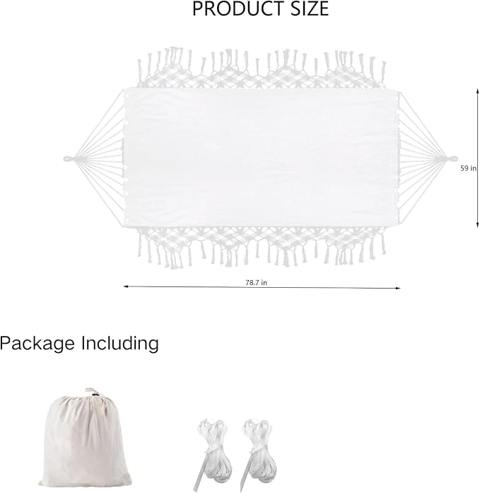 Double Boho Macrame Hammock Cotton Canvas Portable Replacement Hammock 440lbs - Image 2