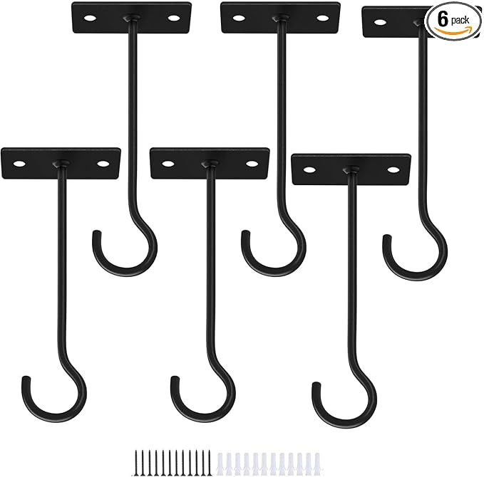6Pack 6inch Wall Hook for Hanging Plant Bracket Metal Plant Hook Black by QTJUST