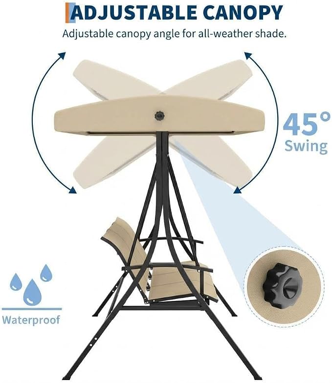 3-Seat Patio Swing Chair, Outdoor Porch Hanging Chairs - Image 4