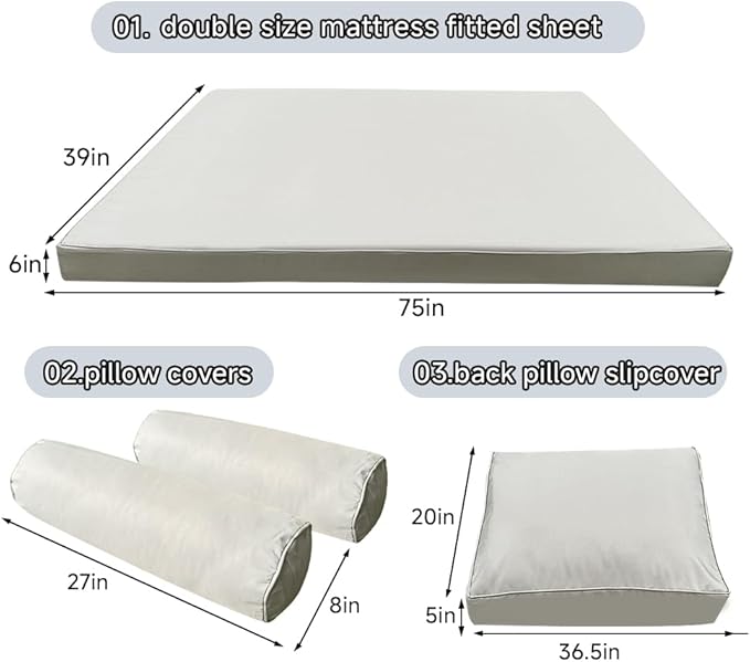 Outdoor Daybed Cushion Cover Twin, Daybed Mattress Bolster Pillow Fitted Sheet - Image 2