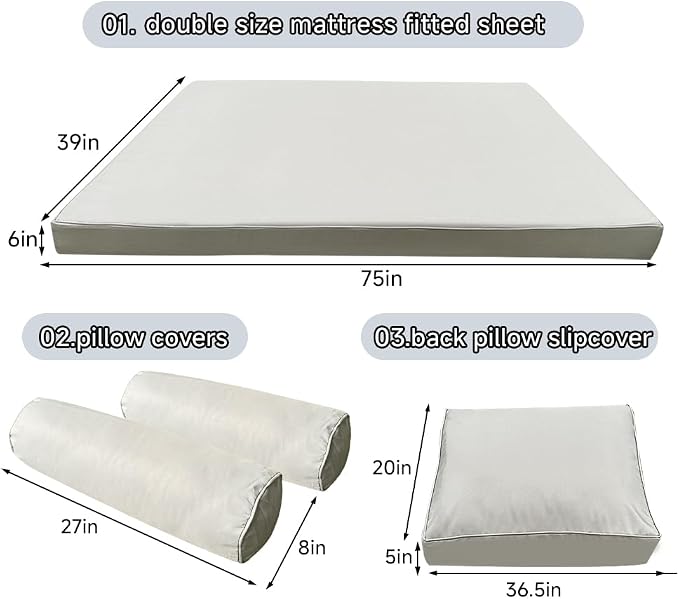 Outdoor Daybed Cushion Cover Twin, Daybed Mattress Bolster Pillow Fitted Sheet - Image 2