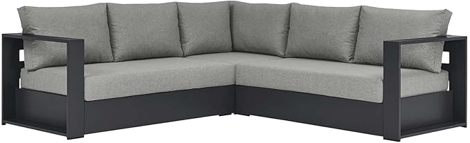 Modway Tahoe Aluminum 3-Piece Outdoor Patio Furniture Gray, Modular Sectional - Image 4