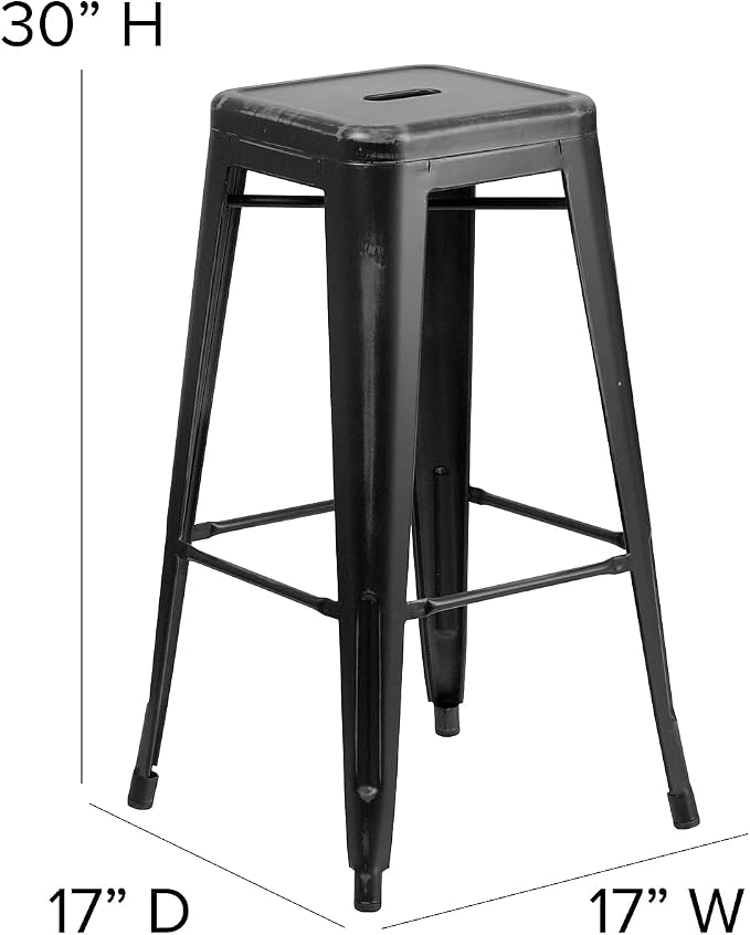 Flash Furniture Kai Commercial Grade 30" High Backless Distressed Black Metal - Image 3