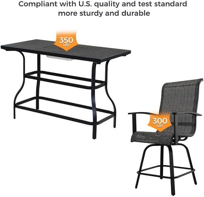 Grand patio 5-Piece Counter Height Patio Bar Set, Swivel Bar Stools and Faux - Image 9