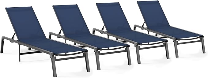 Patio Chaise Lounge Chair Set of 4, Foldable Lounge Chair by CIOKEA