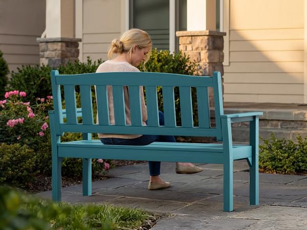 Psilvam 3-Person Outdoor Memorial Bench, All-Weather Poly Lumber Garden Bench - Image 6