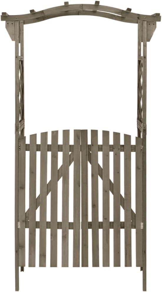 vidaXL Gray Pergola with Gate, Sturdy Solid Firwood and Pine Wood Garden Arch - Image 4