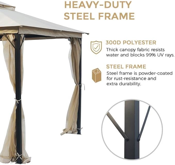 Patio Gazebo 10x10, Outdoor Gazebos, Heavy Duty Gazebo Soft Top Gazebos - Image 7