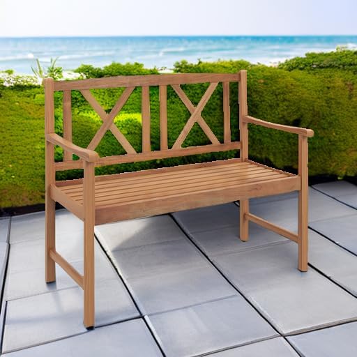 Tangkula Patio Acacia Wood Bench, 2-Person Outdoor Loveseat Chair, Cozy Armrest - Image 5