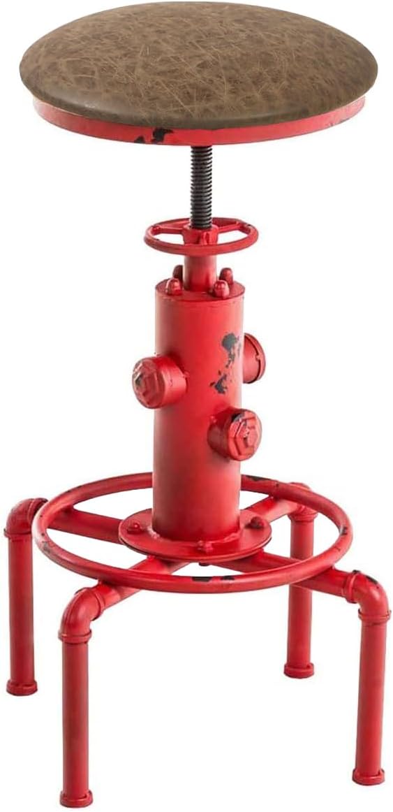 Topower Antique Vintage Industrial Barstool PU Leather Water Pipe Fire Hydrant - Image 4