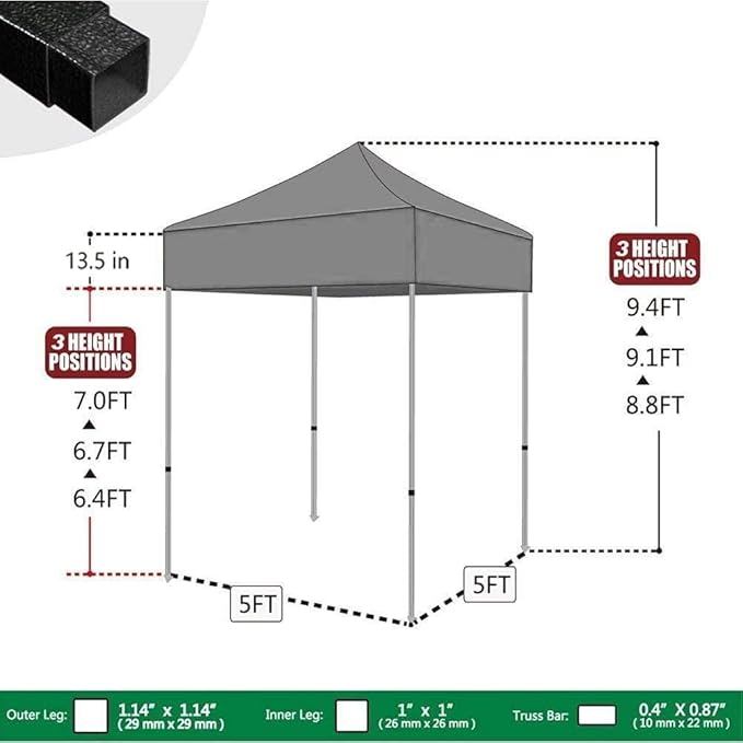 Eurmax USA 5'x5' Pop Up Canopy Tent Commercial Instant Canopies - Image 3