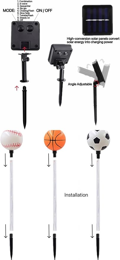 Solar Lights Outdoor, Baseball Soccer Basketball Theme LED Stake Light - Image 5